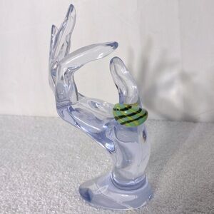 Vintage Art Glass Handmade Green Black Yellow Band Ring